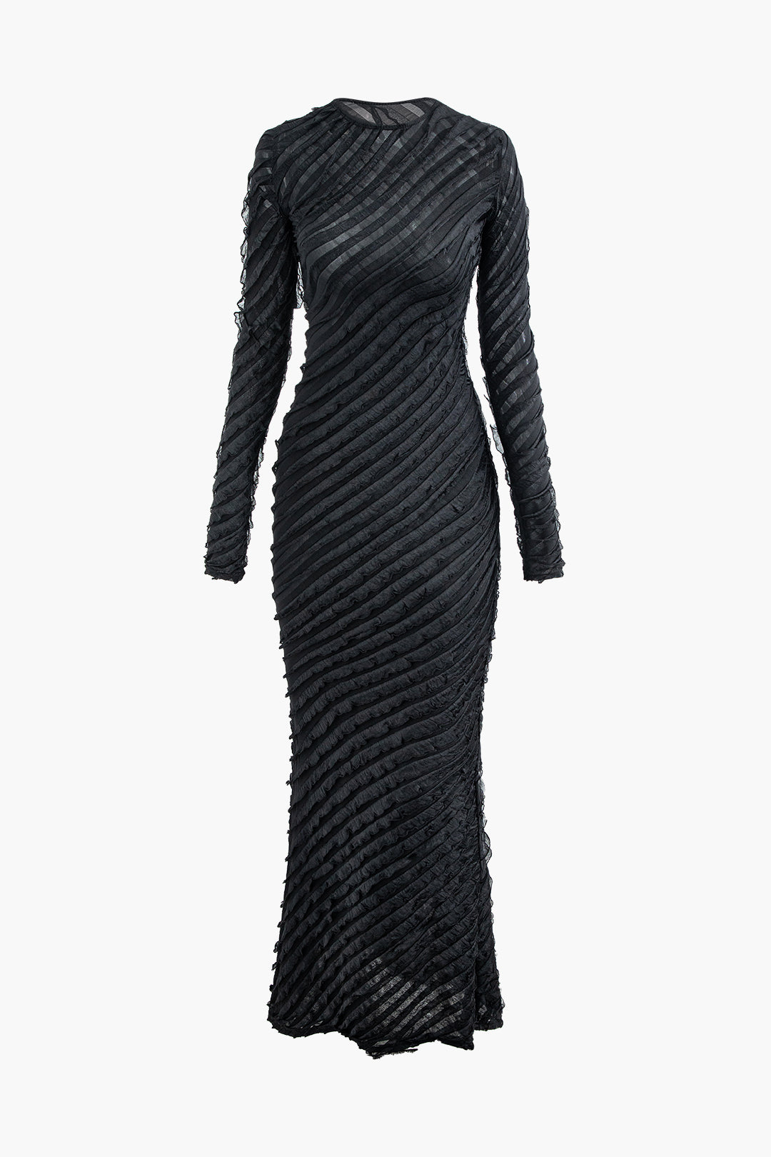 Textured Round Neck Long Sleeve Maxi Dress for Y2K Aesthetic and Coquette Style