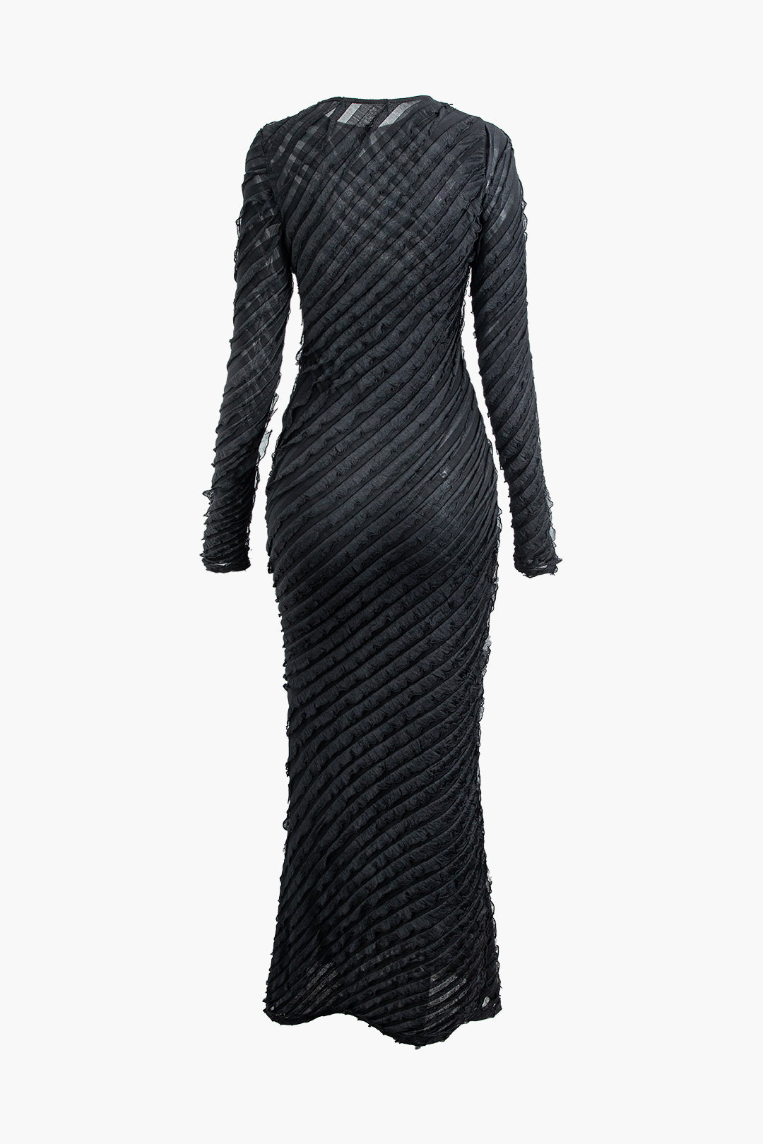 Textured Round Neck Long Sleeve Maxi Dress for Y2K Aesthetic and Coquette Style