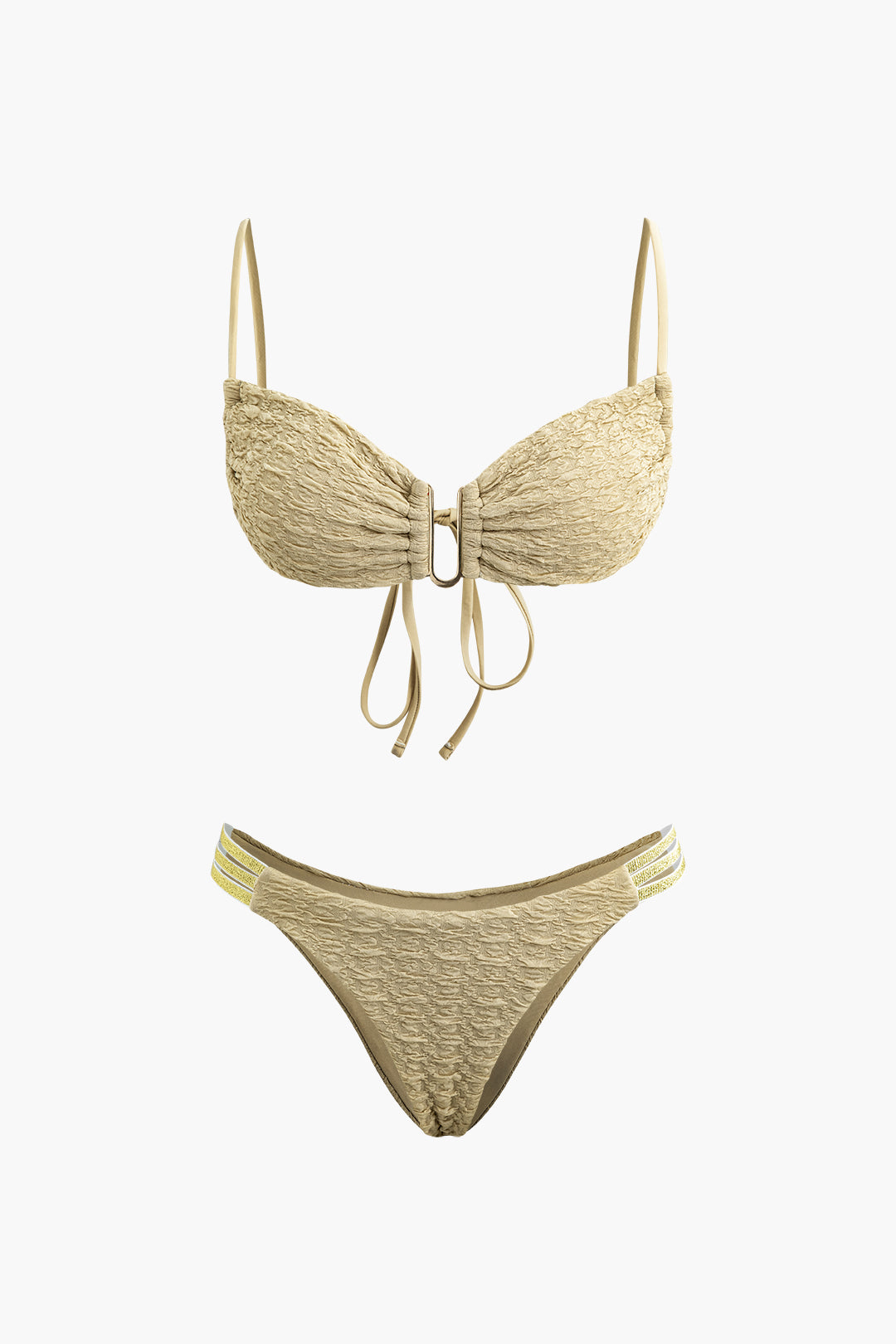 Textured Tie Back Bikini Set - Y2K Aesthetic Swimwear for Trendy Summer Vibes