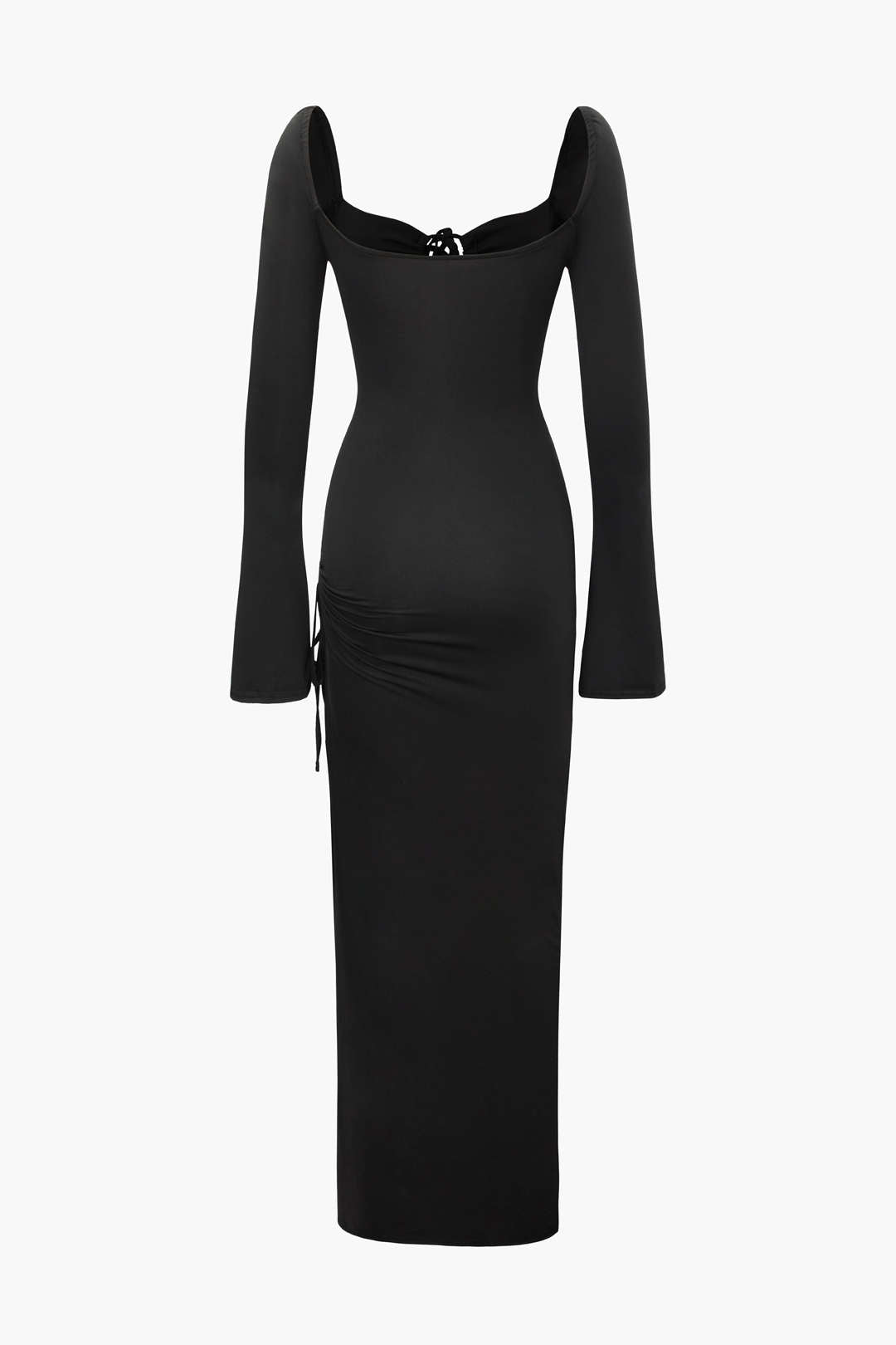 Tie Front Side Slit Long Sleeve Maxi Dress - Y2K Aesthetic Chic for Effortless Style