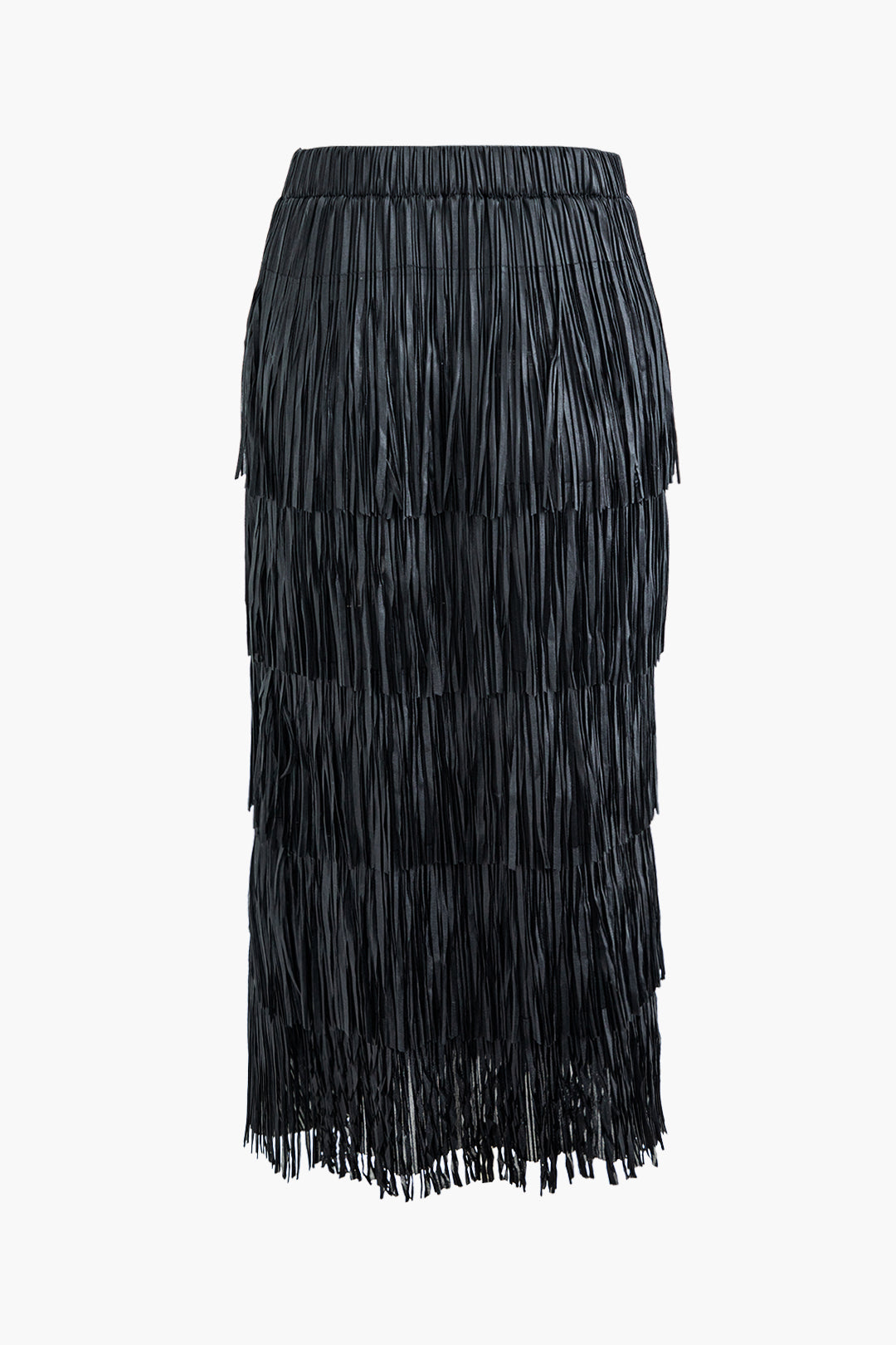 Tiered Fringe Elastic Waist Midi Skirt - Y2K Aesthetic Boho Chic for Effortless Style