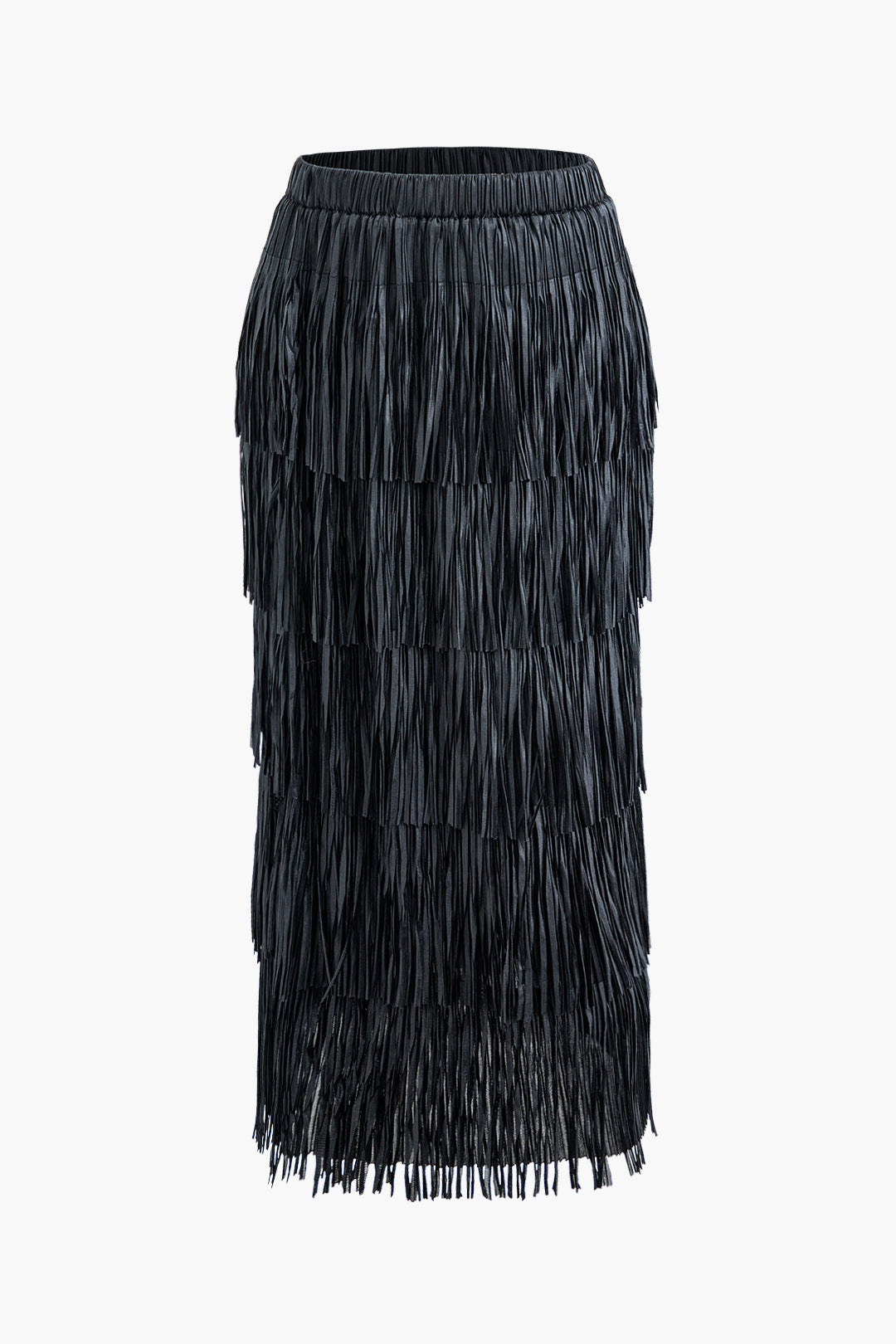 Tiered Fringe Elastic Waist Midi Skirt - Y2K Aesthetic Boho Chic for Effortless Style