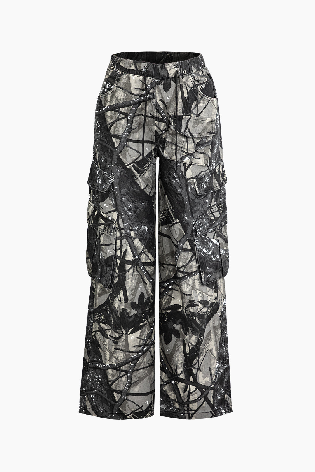 Tree Branch Print Y2K Aesthetic Cargo Wide Leg Pants for Trendy Outfits