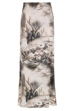 Tree Print Contrast Low Rise Maxi Skirt - Y2K Aesthetic Boho Style for Trendy Outfits