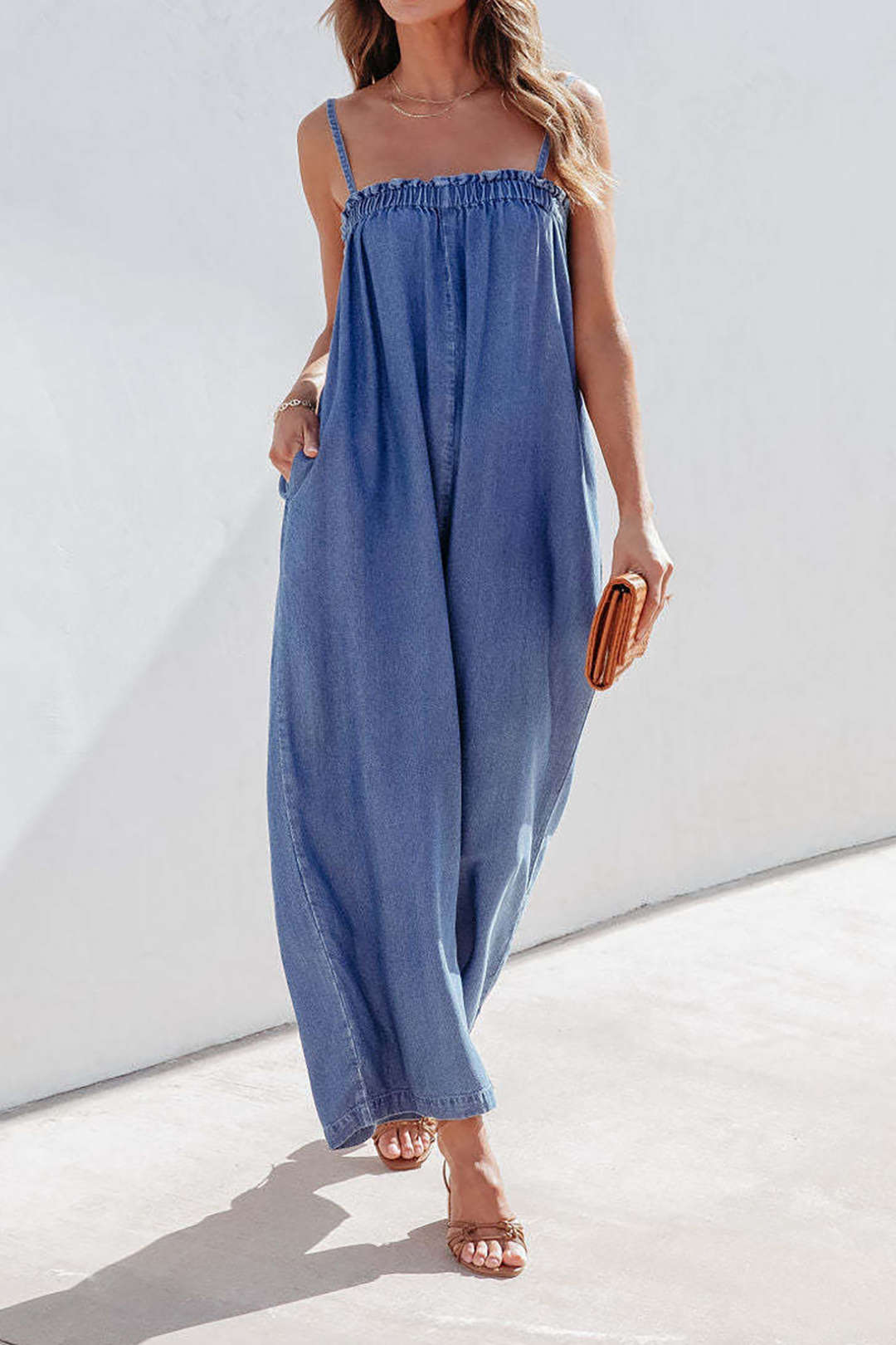 Trendy Adjustable Strap Denim Jumpsuit for Y2K Aesthetic and Grunge Style Lovers
