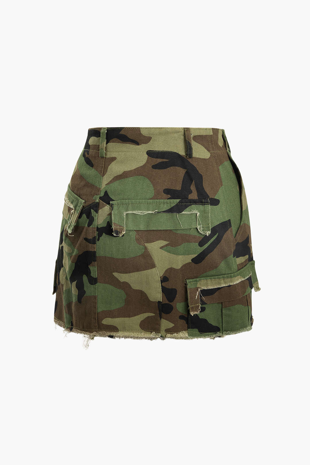 Trendy Camo Frayed Hem Cargo Skirt for Y2K Aesthetic and Grunge Style Outfits