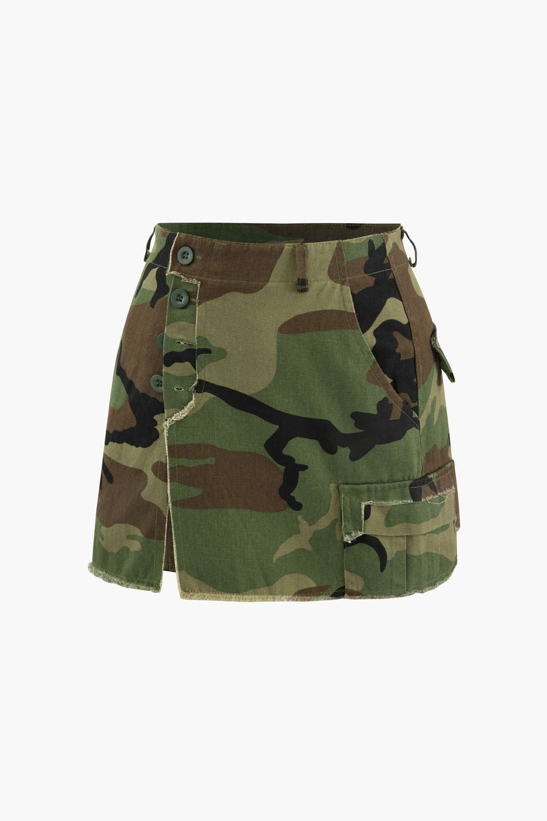 Trendy Camo Frayed Hem Cargo Skirt for Y2K Aesthetic and Grunge Style Outfits