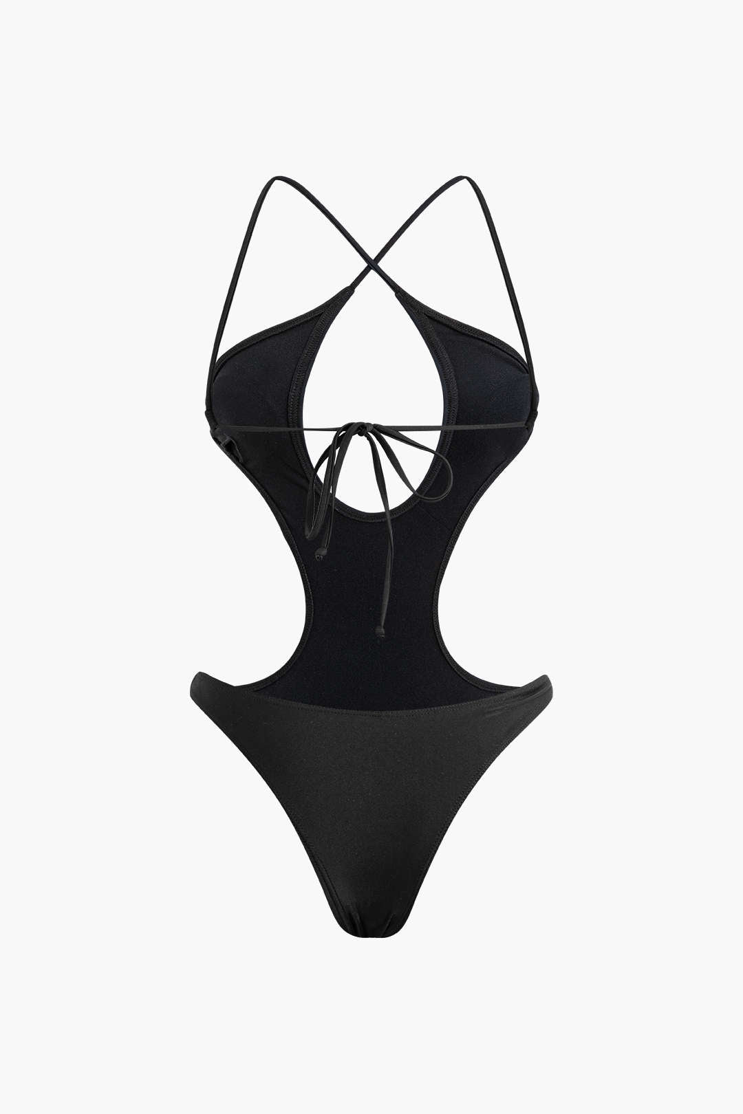 Trendy Cross Tie Back Cut Out One-Piece Swimsuit for Y2K Aesthetic Beach Vibes