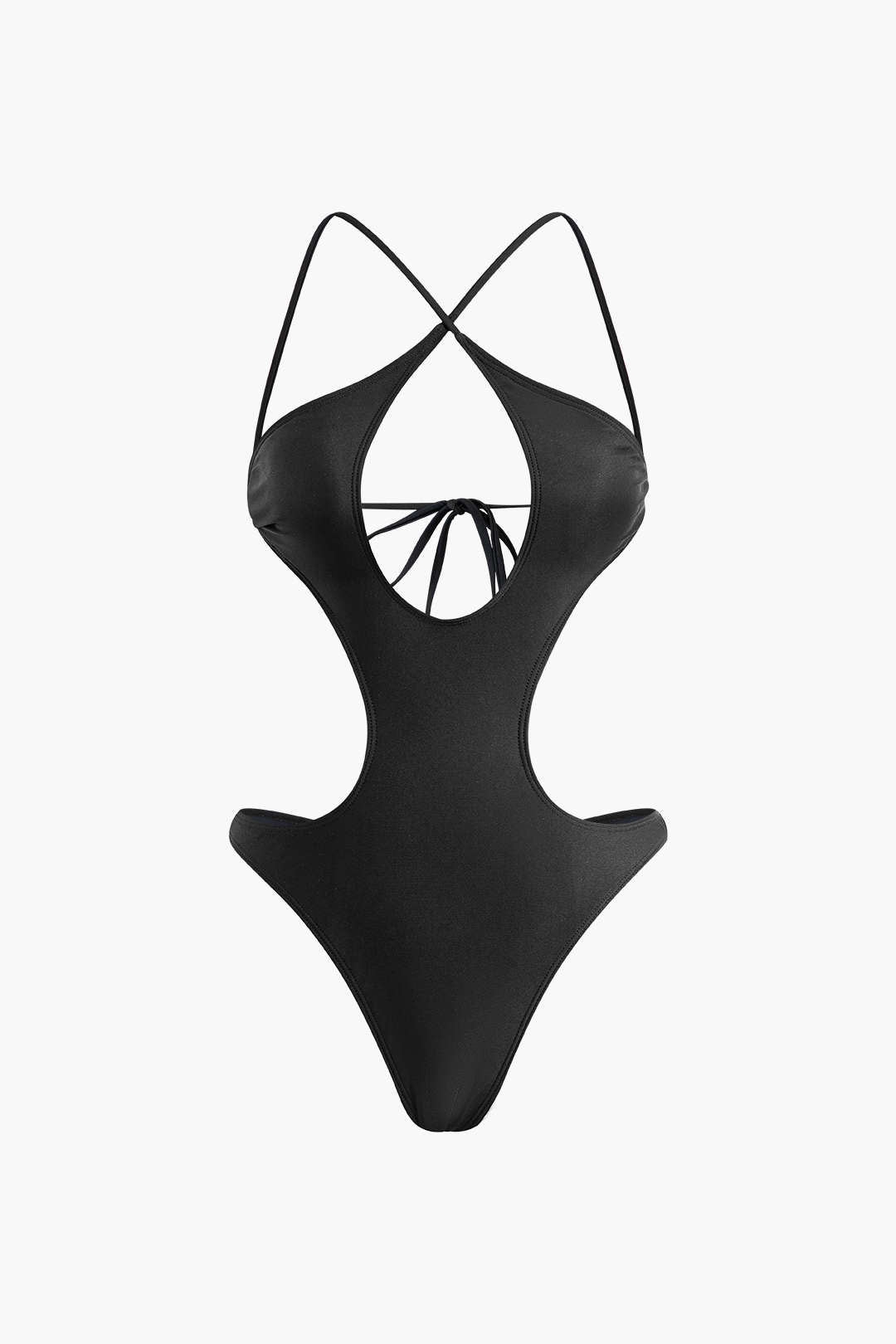 Trendy Cross Tie Back Cut Out One-Piece Swimsuit for Y2K Aesthetic Beach Vibes