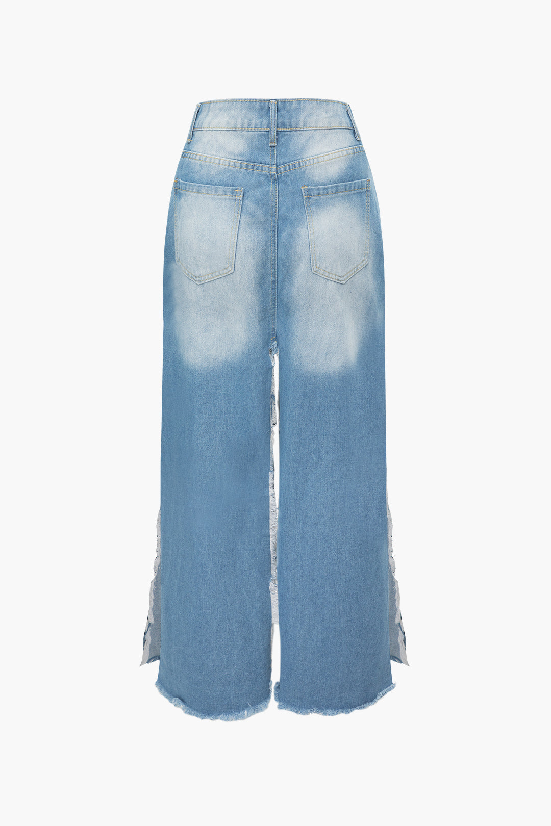 Trendy Destroyed Frayed Split Denim Skirt for Y2K Aesthetic and Grunge Style Lovers