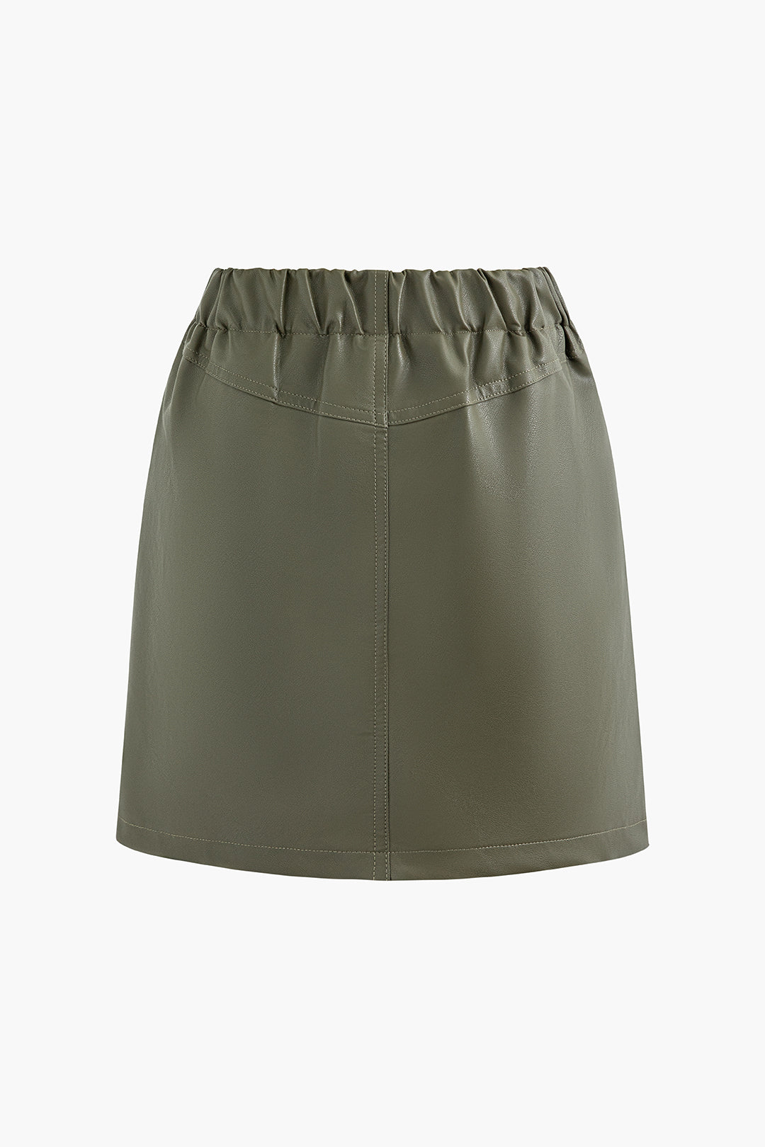 Trendy Drawstring Ruched Pocket Pleated Faux Leather Skirt for Y2K Aesthetic Outfits