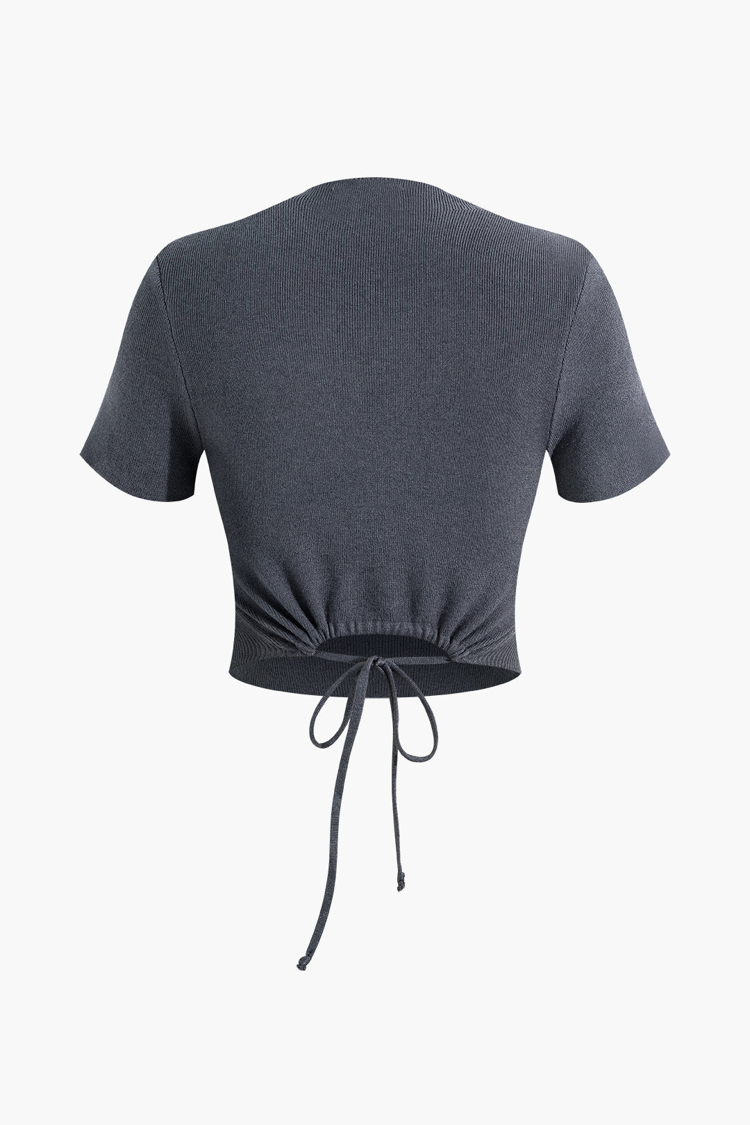 Trendy Mock Neck Cut Out Drawstring Knit T-Shirt for Y2K Aesthetic Outfits