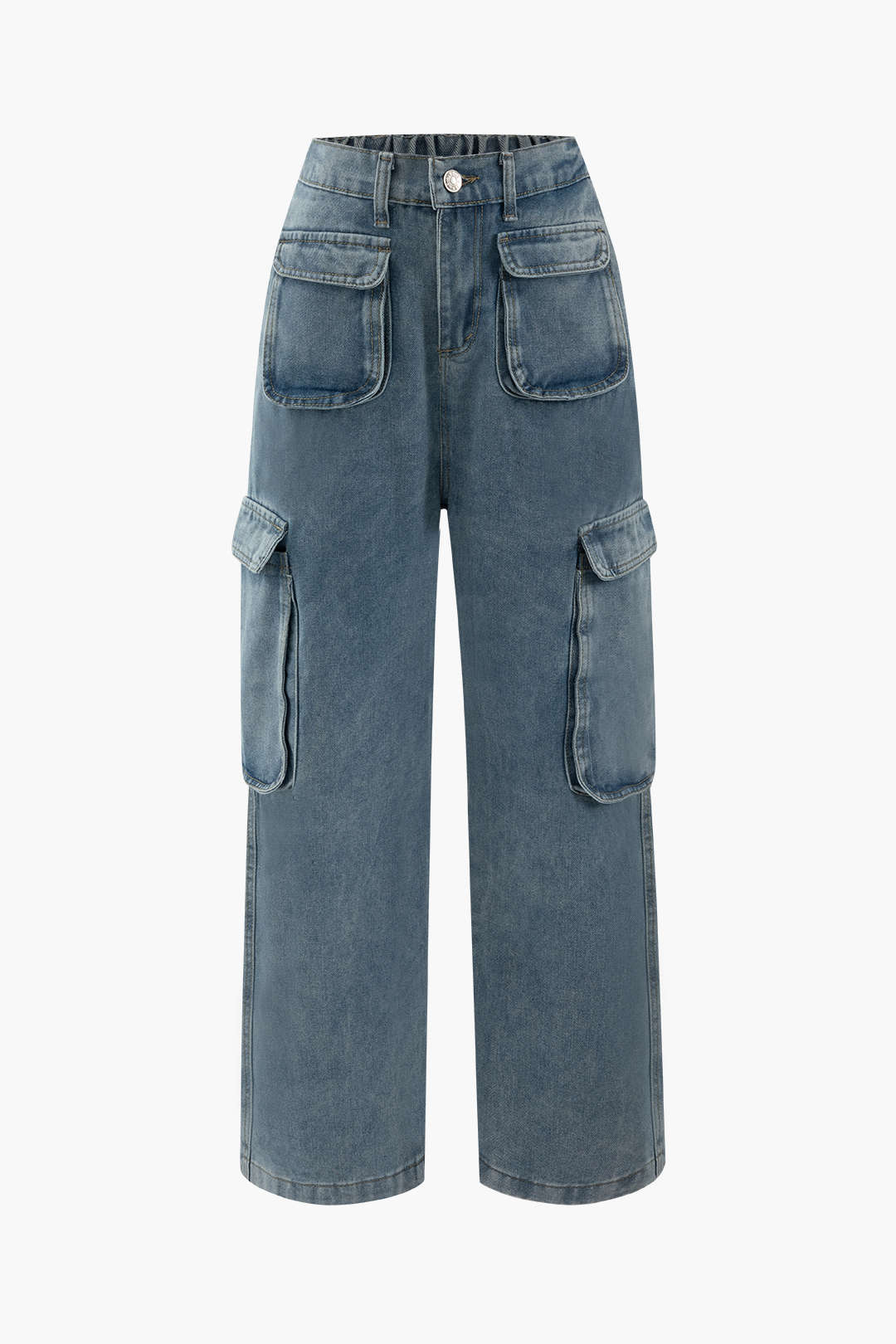 Trendy Multi-Pocket Cargo Wide Leg Jeans for Y2K Aesthetic and Grunge Style Lovers