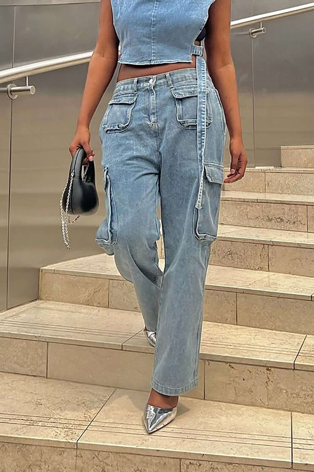 Trendy Multi-Pocket Cargo Wide Leg Jeans for Y2K Aesthetic and Grunge Style Lovers