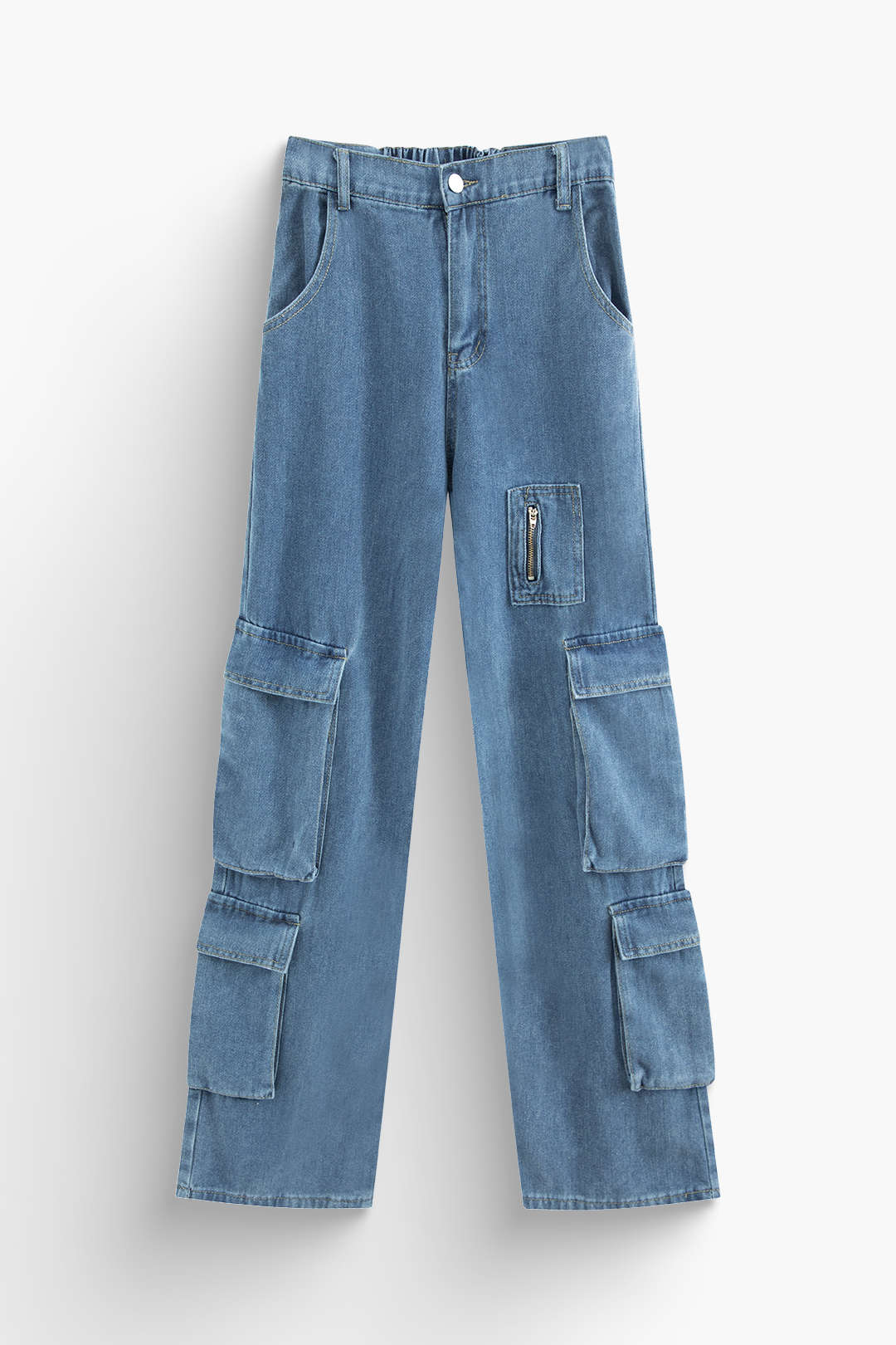 Trendy Multi Pocket Straight Leg Cargo Jeans for Y2K Aesthetic and Grunge Style