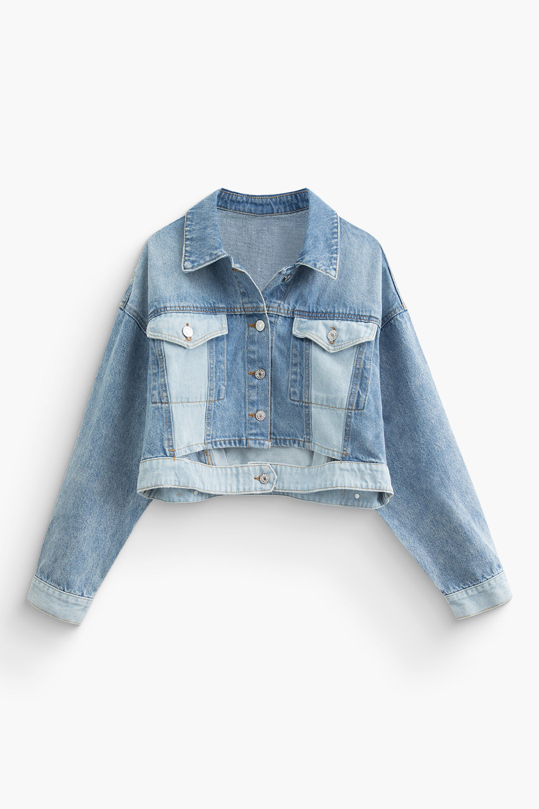 Trendy Patchwork Cut Out Denim Jacket for Y2K Aesthetic and Grunge Style Outfits