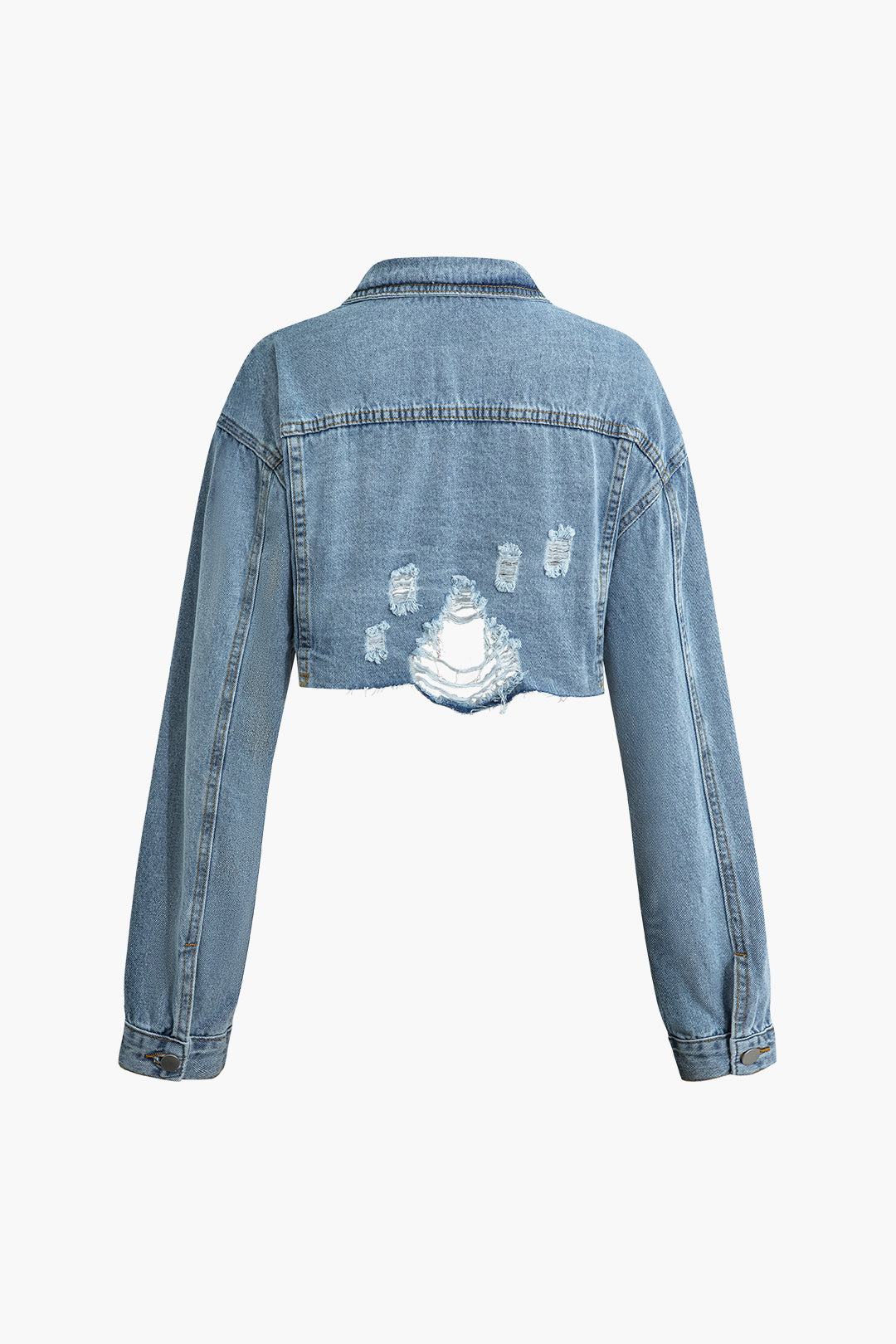 Trendy Ripped Denim Crop Jacket for Y2K Aesthetic Outfits and Grunge Style Looks