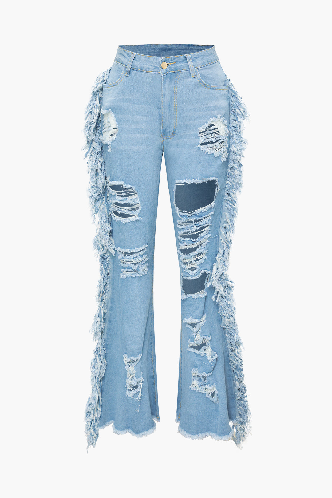 Trendy Ripped Flared Leg Jeans for Y2K Aesthetic and Grunge Style Outfits