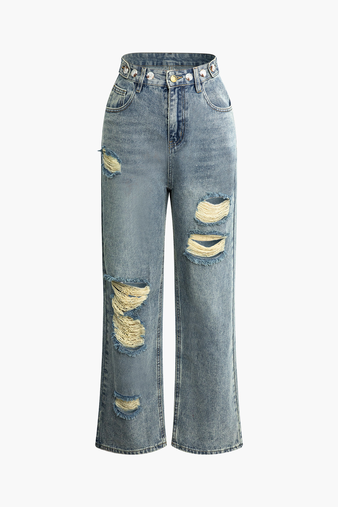 Trendy Ripped High Waist Straight Leg Jeans for Y2K Aesthetic and Grunge Style Outfits