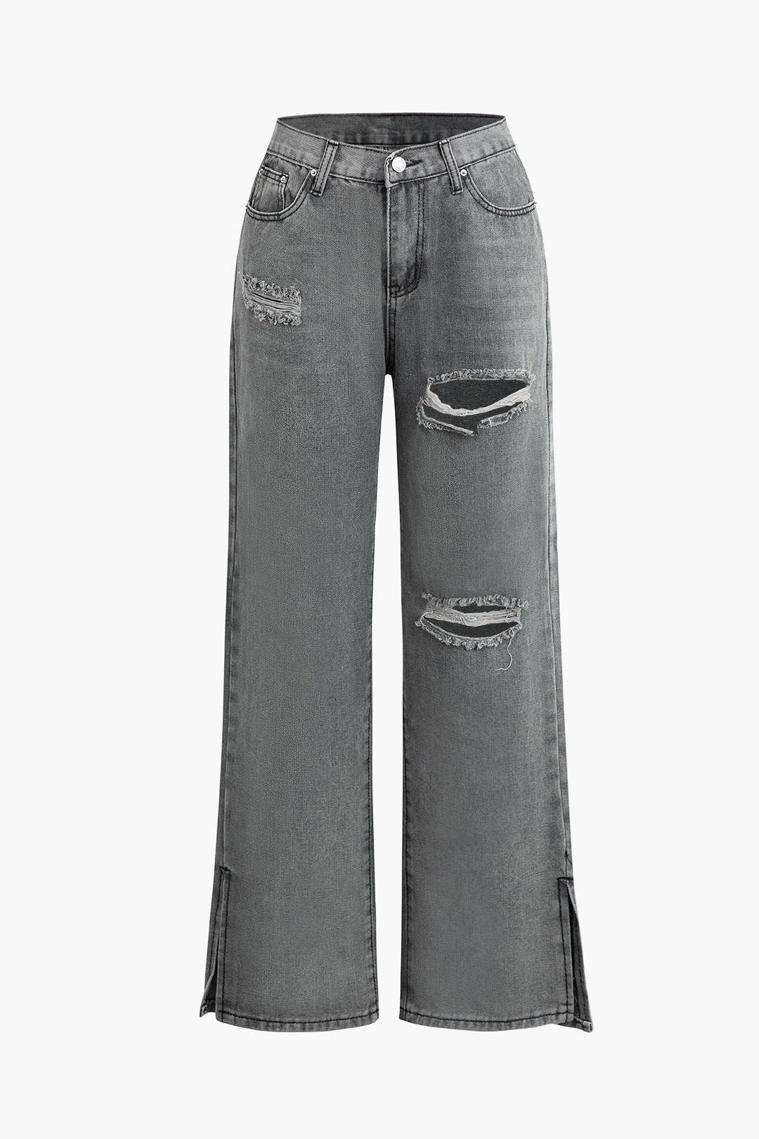 Trendy Ripped Slit Straight Leg Jeans for Y2K Aesthetic and Grunge Style Lovers