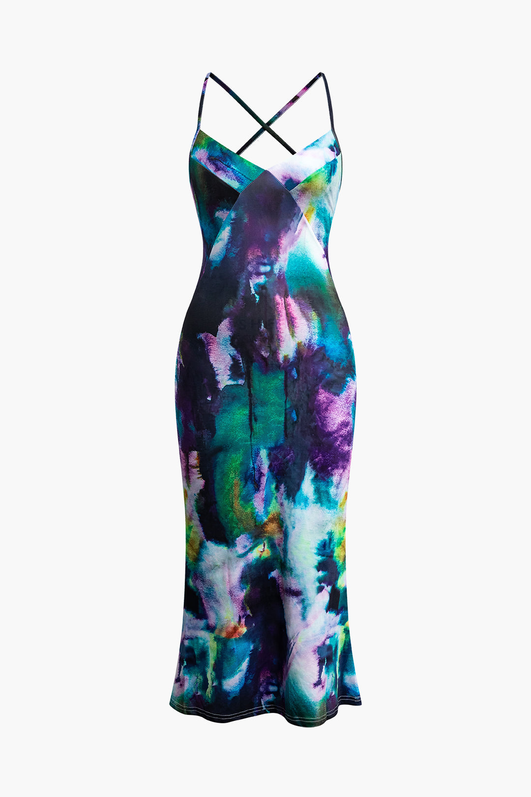 Trendy Tie Dye Backless V-Neck Midi Dress for Y2K Aesthetic and Coquette Style