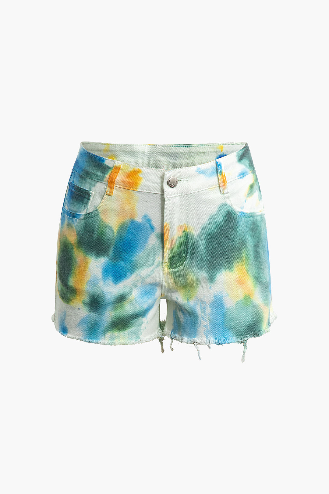 Trendy Tie Dye Denim Shorts for Y2K Aesthetic Outfits and Grunge Style Looks