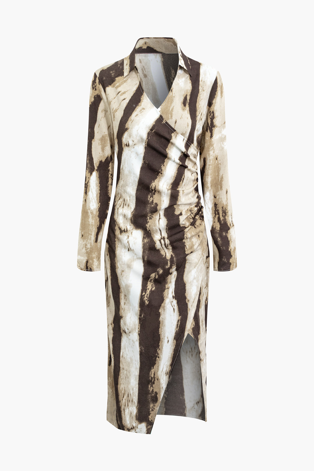 Trendy Tie Dye Open Collar Asymmetric Wrap Midi Dress for Y2K Aesthetic Fashion