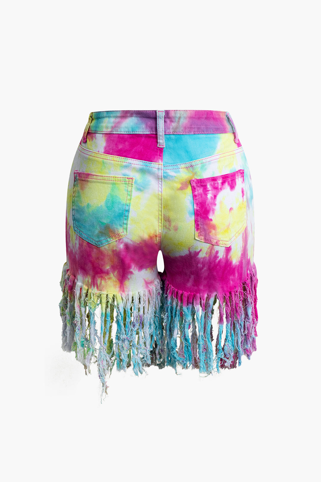 Trendy Tie Dye Tassel Denim Shorts for Y2K Aesthetic and Grunge Style Outfits