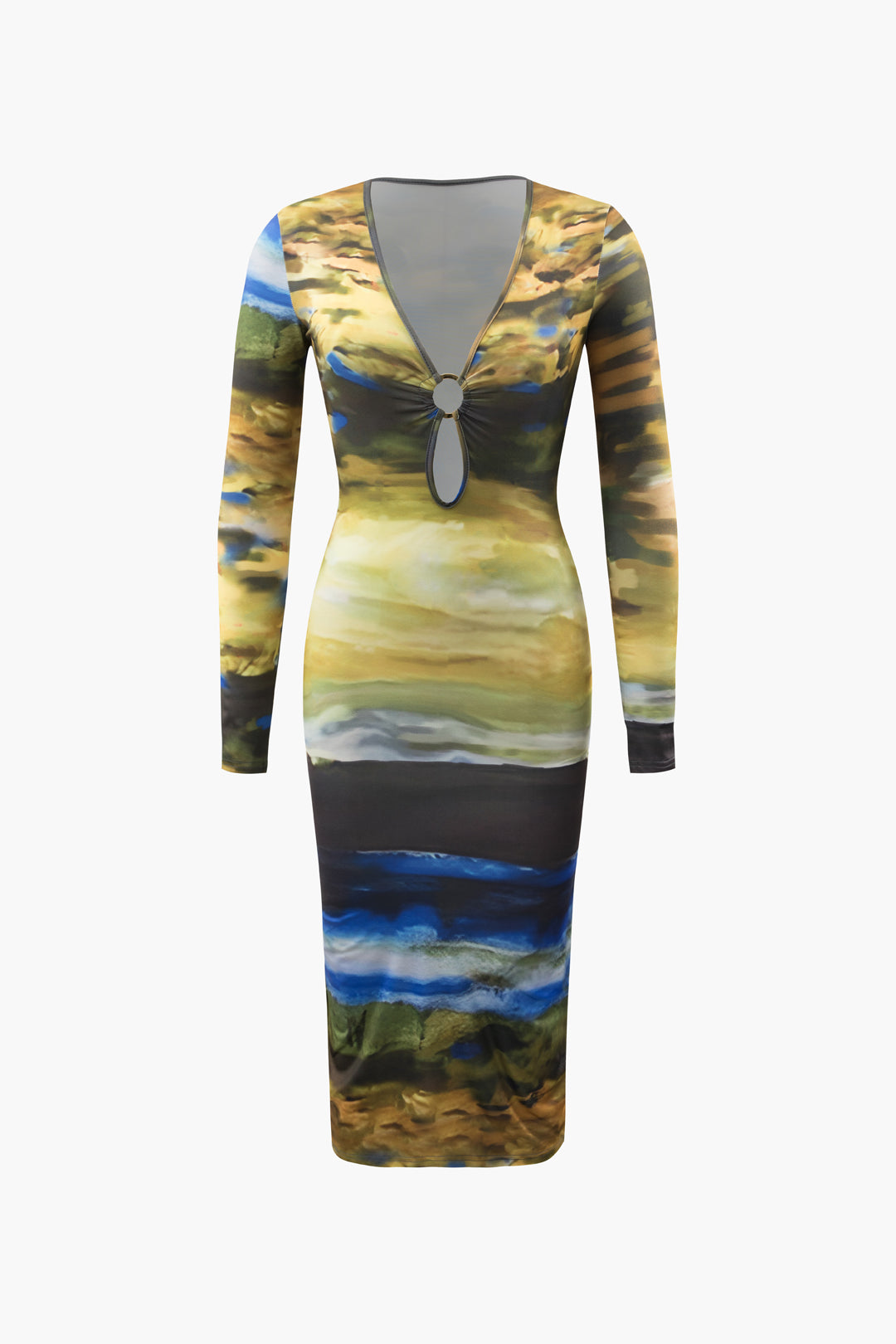 Trendy Tie Dye V-Neck Midi Dress for Y2K Aesthetic and Coquette Style Lovers