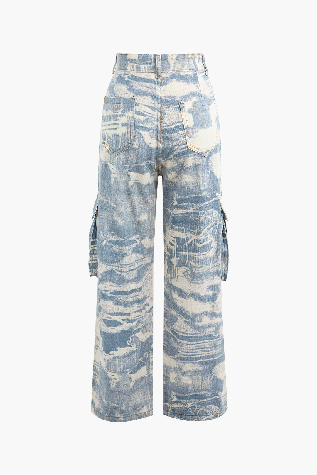 Trendy Tie Dye Wide Leg Cargo Jeans with Flap Pockets for Y2K Aesthetic Outfits