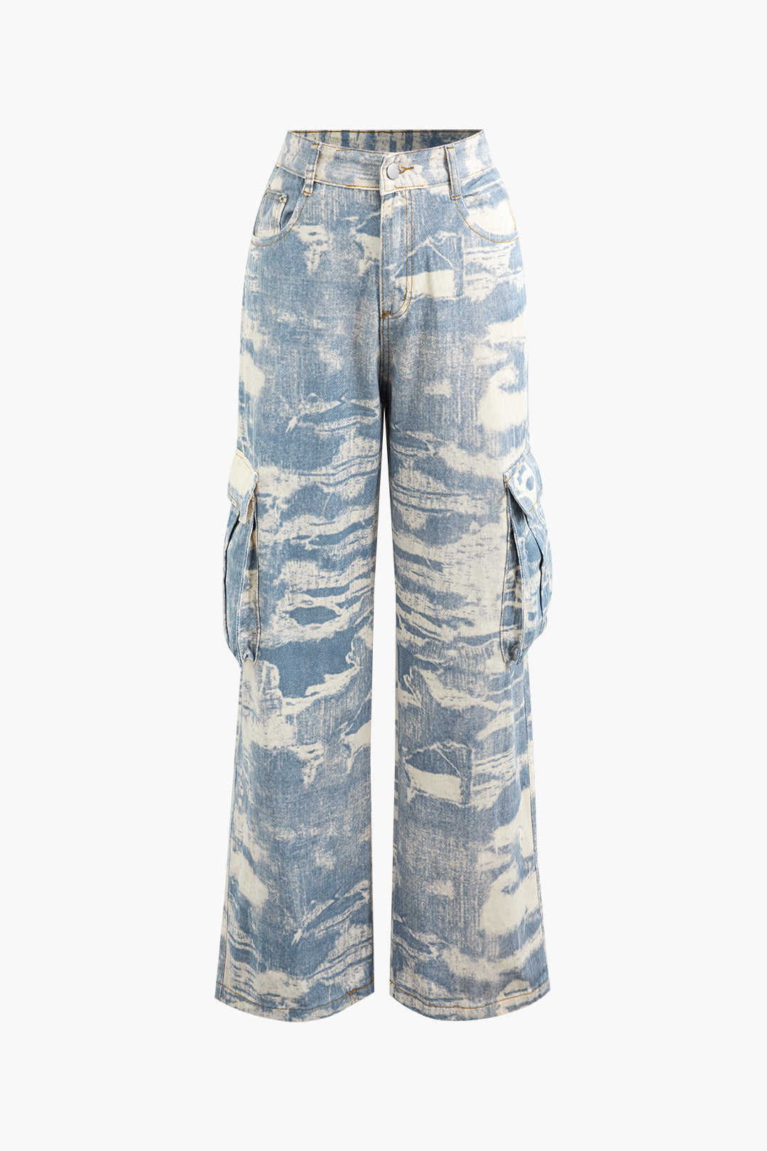 Trendy Tie Dye Wide Leg Cargo Jeans with Flap Pockets for Y2K Aesthetic Outfits