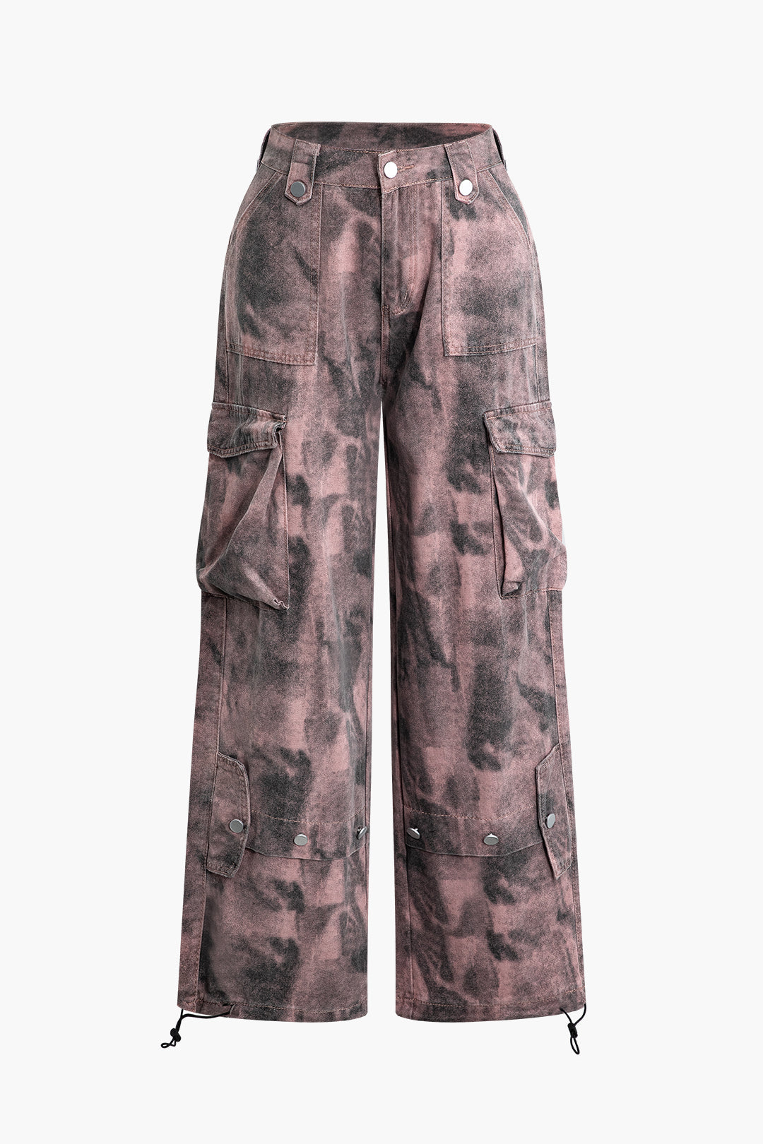 Trendy Tie Dye Wide Leg Cargo Pants with Flap Pockets for Y2K Aesthetic Outfits