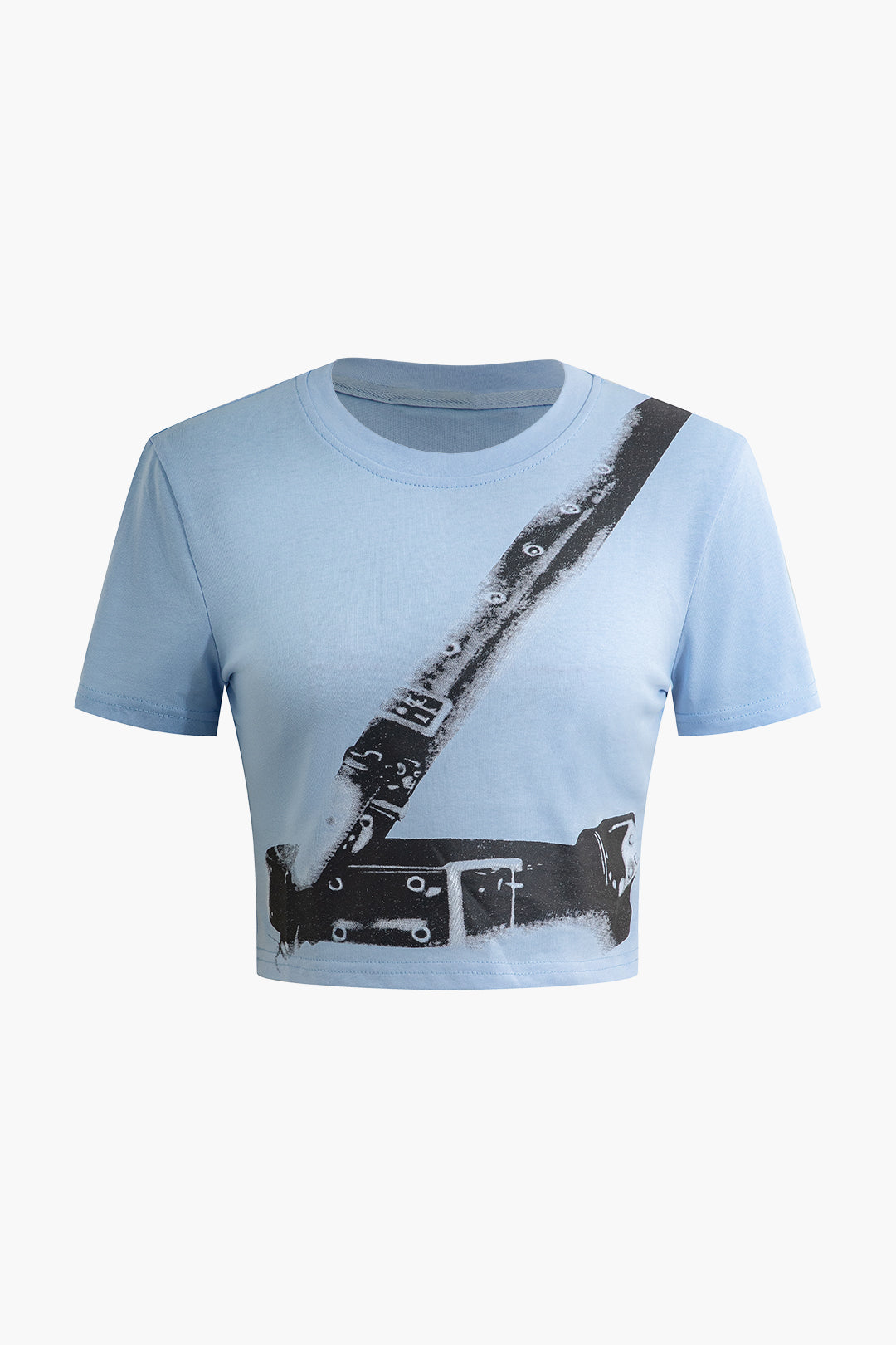 Trendy Y2K Belt Print T-Shirt for Coquette Aesthetic and Grunge Style Outfits