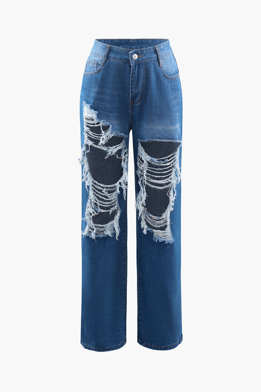 Trendy Y2K Destroyed Straight Leg Jeans for Grunge Aesthetic and Vintage Vibes