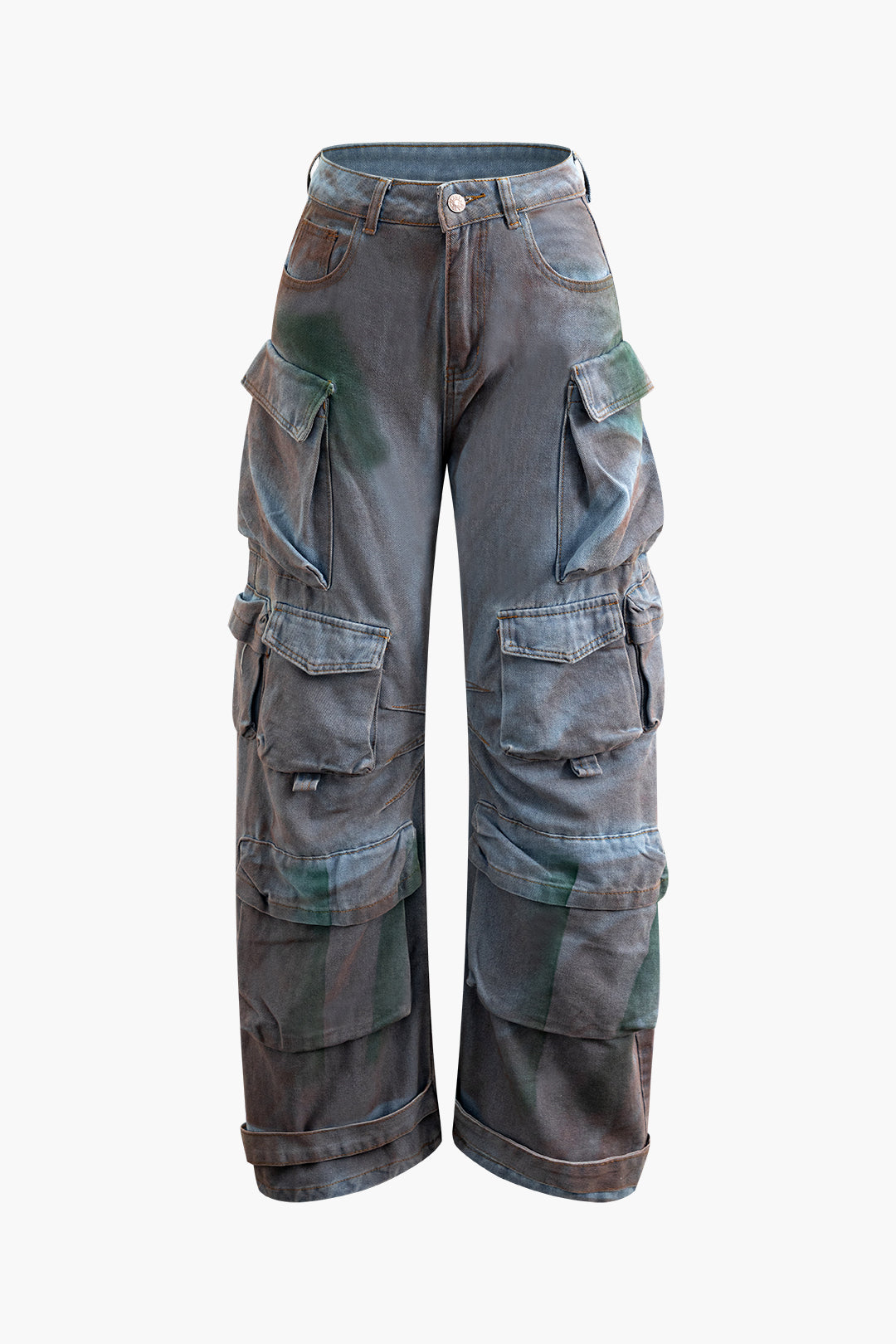 Trendy Y2K Straight Leg Cargo Jeans with Flap Pockets for a Chic Grunge Aesthetic