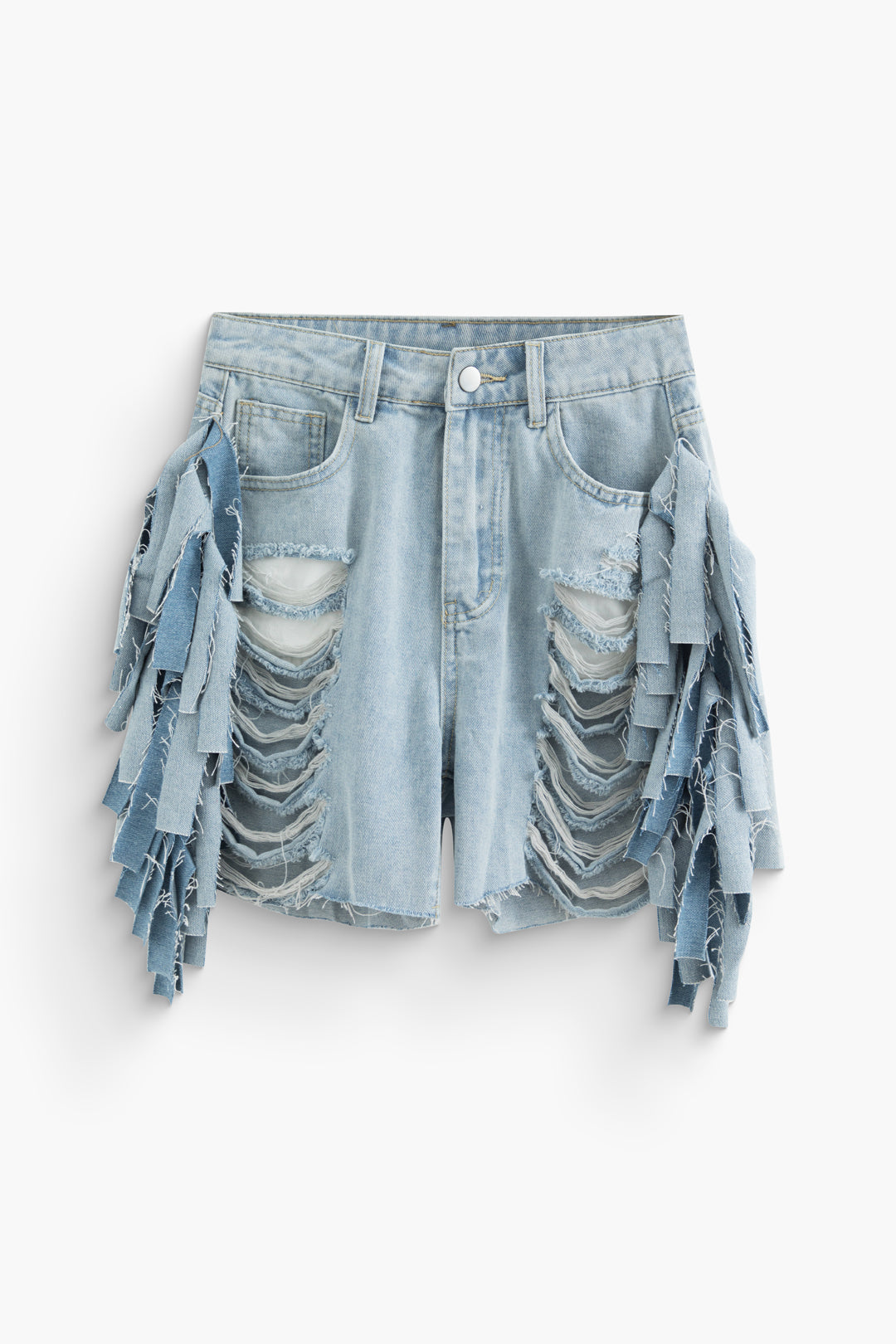 Trendy Y2K Tassel Destroyed Denim Shorts for Grunge Aesthetic and Coquette Style