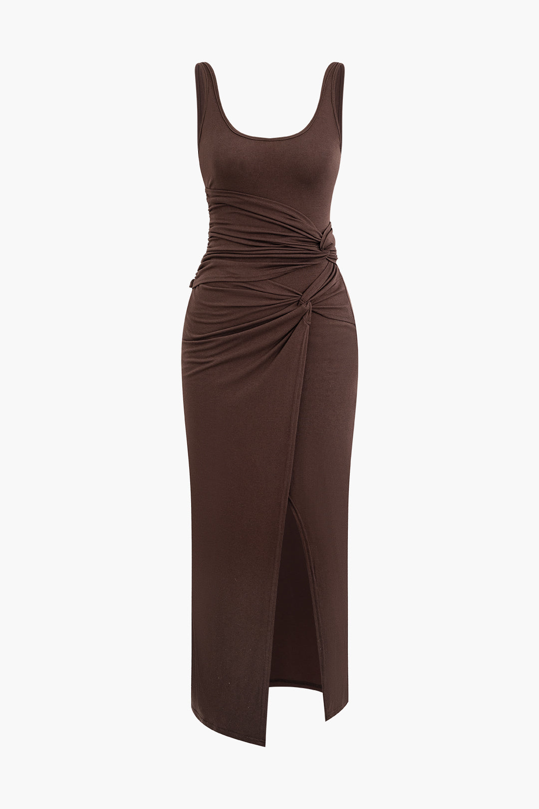 Twist Ruched Slit Sleeveless Midi Dress - Y2K Aesthetic Fashion for Effortless Style