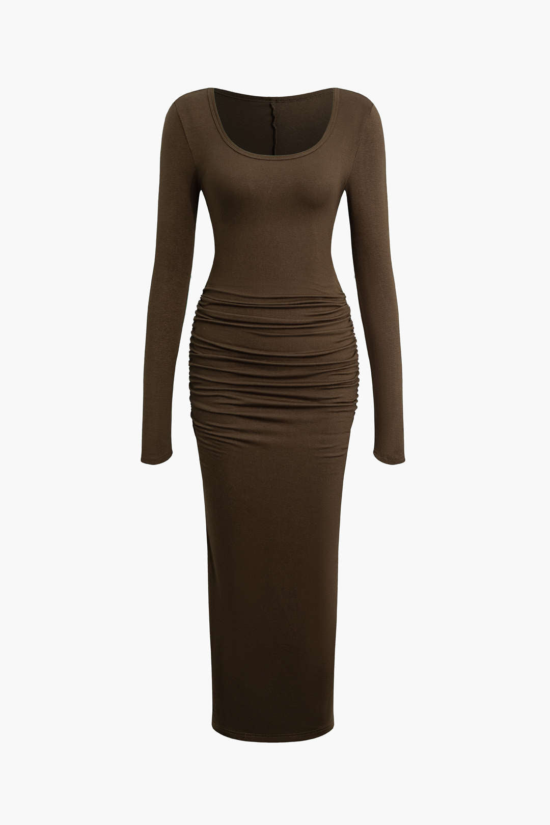 U-Neck Back Slit Long Sleeve Maxi Dress - Y2K Aesthetic Fashion for Effortless Style