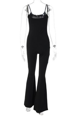 U Neck Solid Backless Cami Jumpsuit - Y2K Aesthetic Fashion for Trendy Outfits