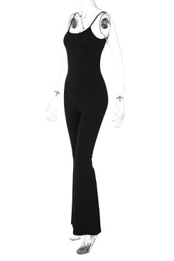 U Neck Solid Backless Cami Jumpsuit - Y2K Aesthetic Fashion for Trendy Outfits