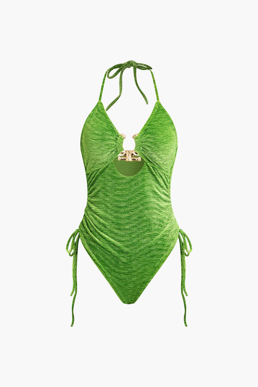 U-Ring Tie Halter Ruched One-Piece Swimsuit - Y2K Aesthetic Swimwear for Trendy Summer Vibes