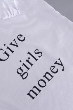 V-Neck Backless Cami Mini Dress with 'Give Girls Money' Print - Y2K Aesthetic Fashion