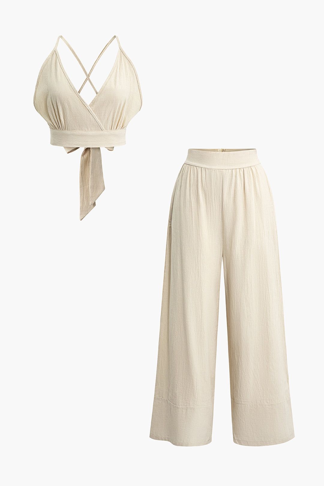 V-Neck Backless Cami Top & Pleated Wide Leg Pants Set - Y2K Aesthetic Outfit