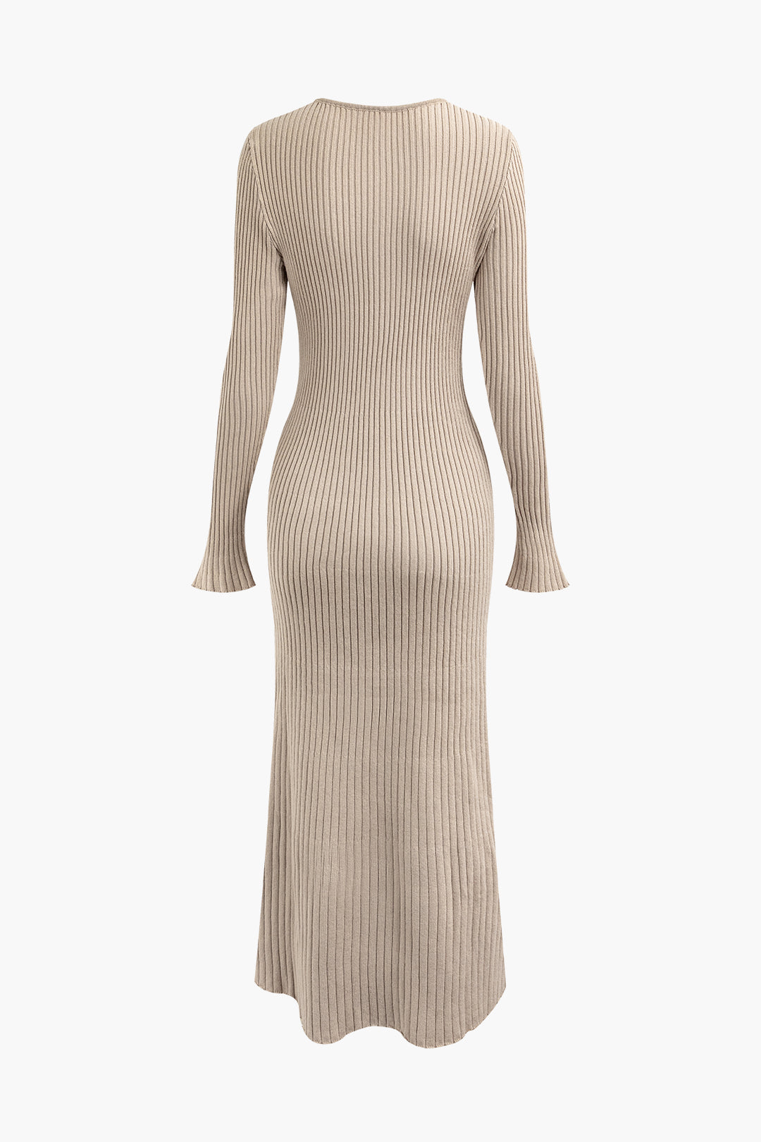 V-neck Bell Sleeve Rib Knit Maxi Dress - Y2K Aesthetic Fashion for Effortless Style