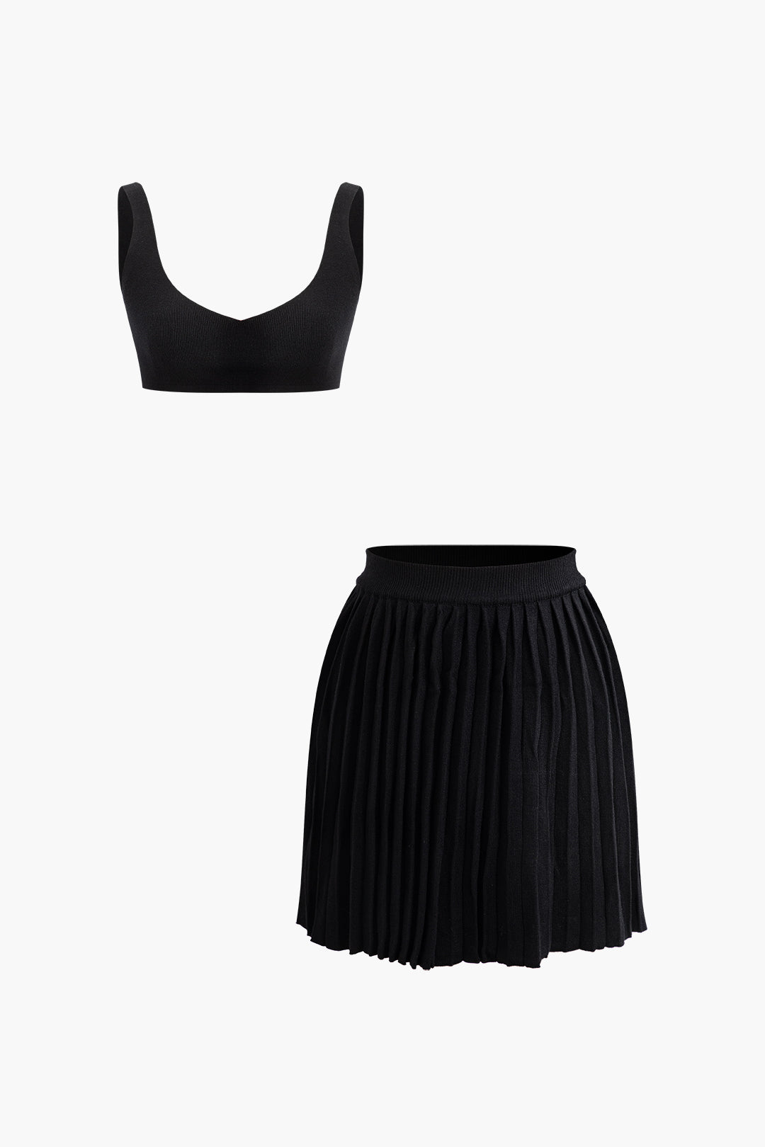 V-Neck Bra Top and Pleated Mini Skirt Set - Y2K Aesthetic Outfit for Trendy Looks