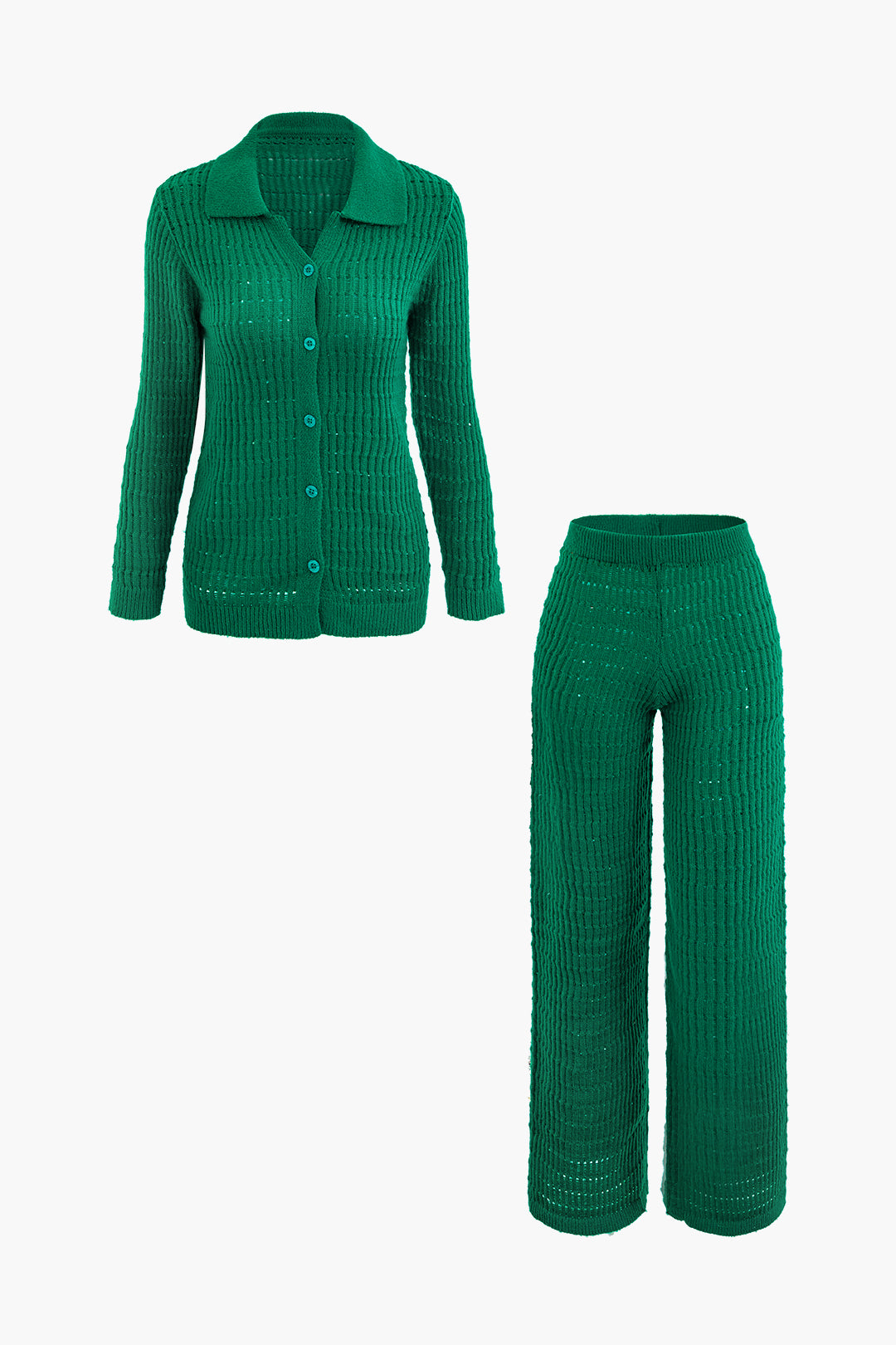 V-Neck Button-Up Knit Top & Straight Leg Knit Pants Set for Y2K Aesthetic Outfits