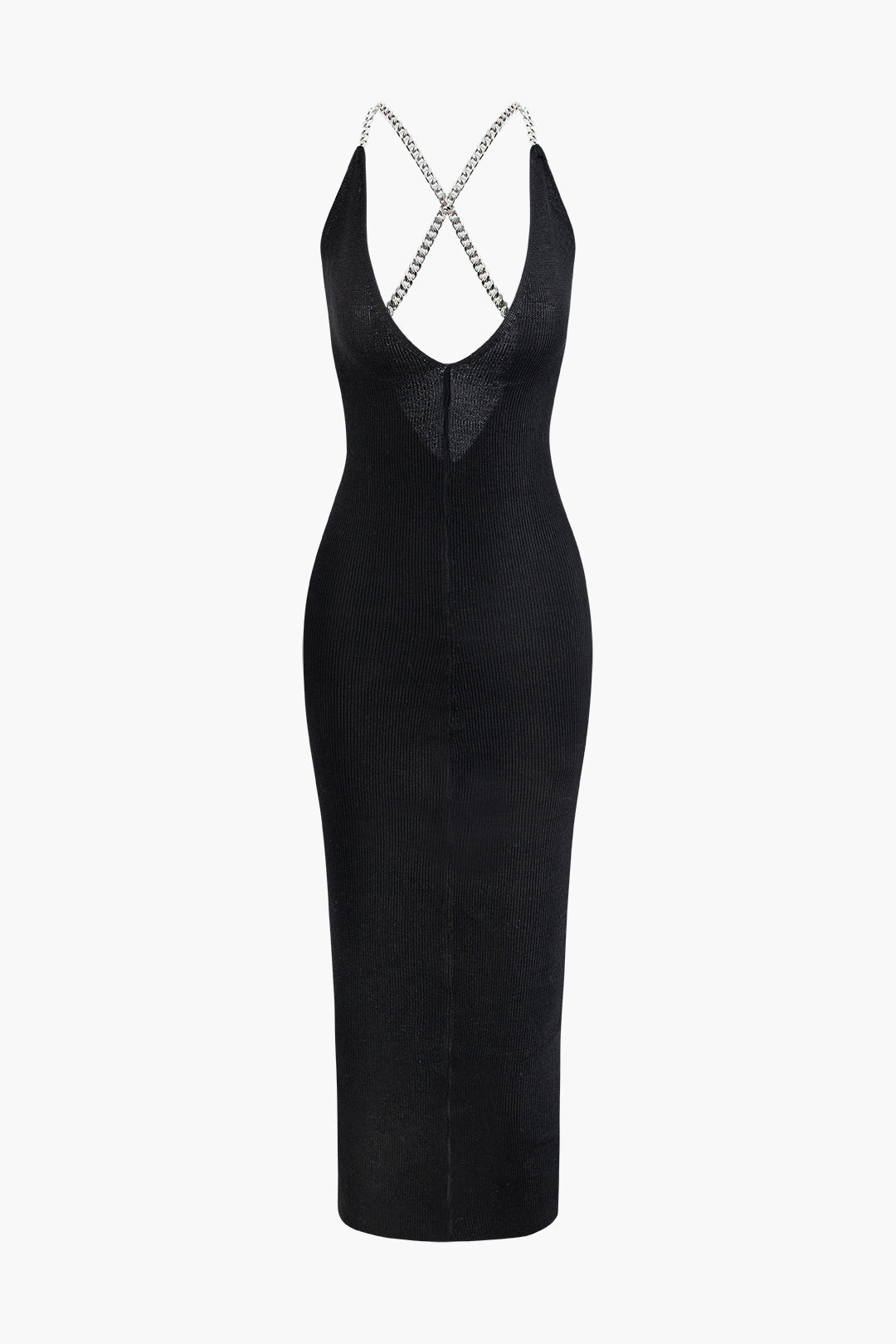 V-neck Chain Strap Knit Cross Back Maxi Dress - Y2K Aesthetic Fashion Essential