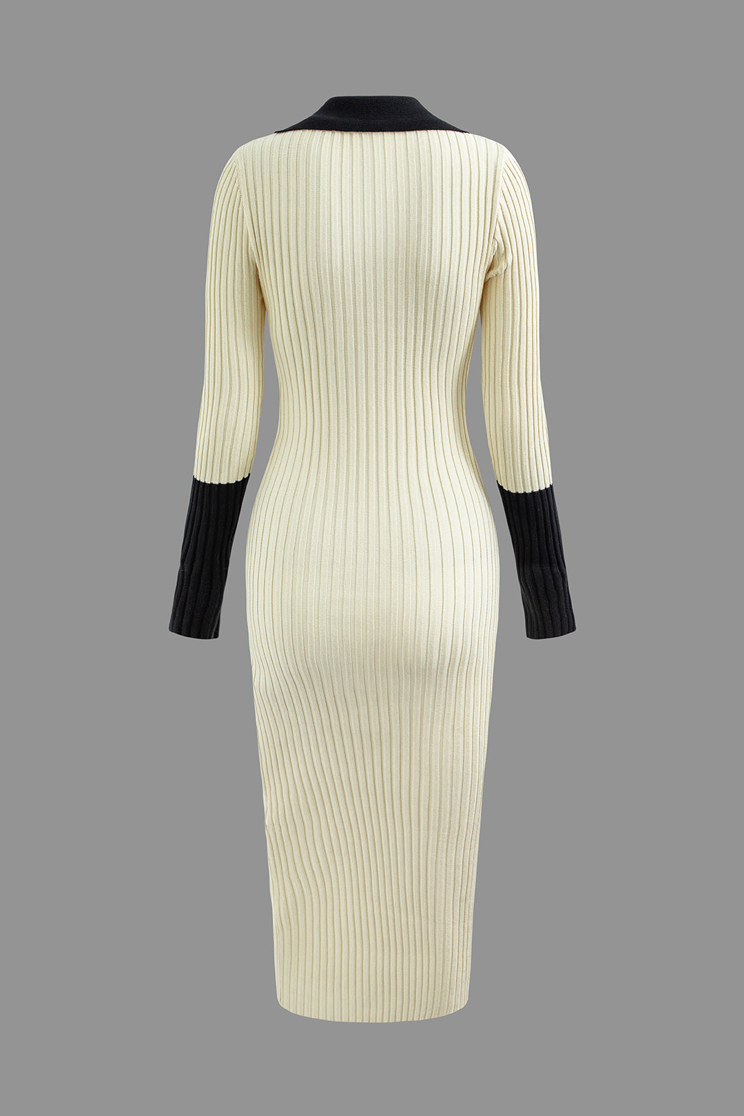 V-Neck Collar Rib Knit Midi Dress - Y2K Aesthetic Fashion for Effortless Style