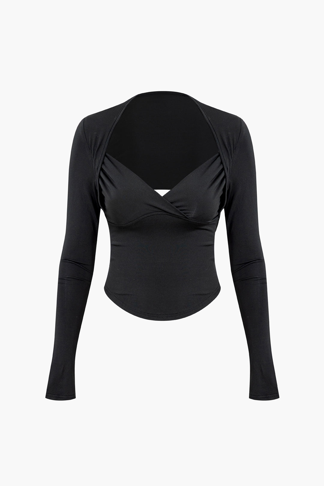 V-Neck Cut Out Back Long Sleeve Crop Top - Y2K Aesthetic Cute Top for Trendy Outfits