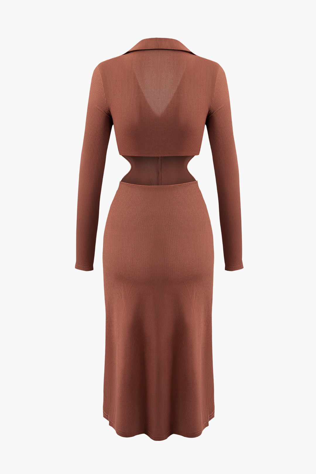 V-Neck Cut Out Button-Up Long Sleeve Knit Midi Dress for Y2K Aesthetic Fashion Lovers